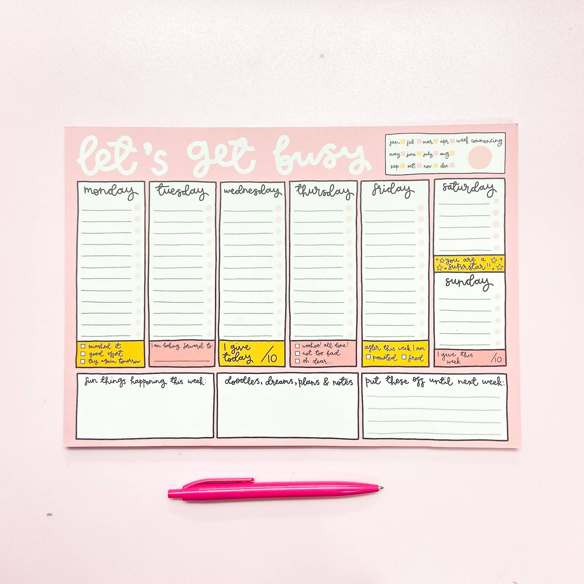 "Let's Get Busy" Weekly Planner Notepad