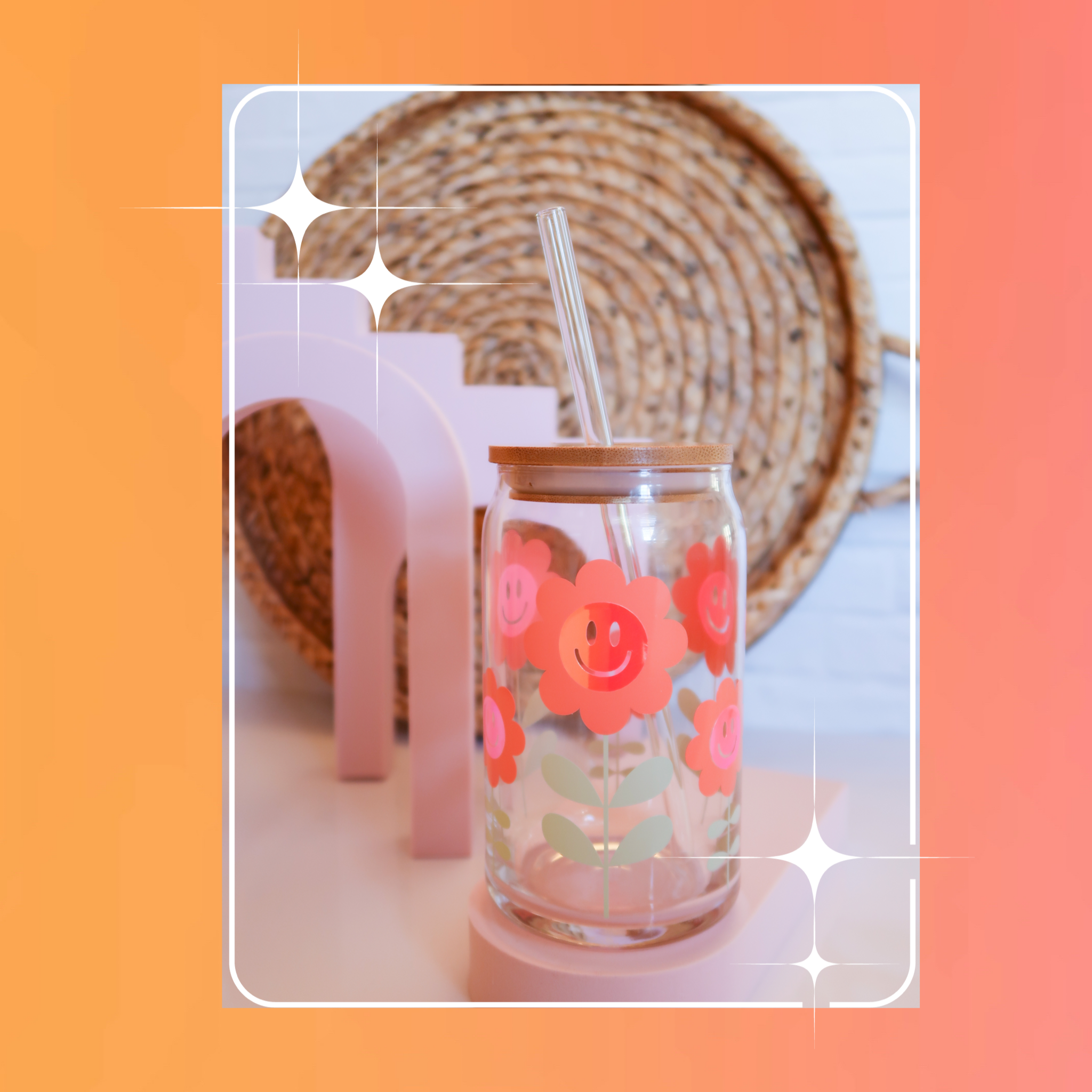 "Retro Flowers" Glass Can